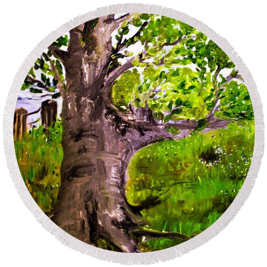 Tree Round Beach Towel featuring the painting The Old Walnut by Evelina Popilian
