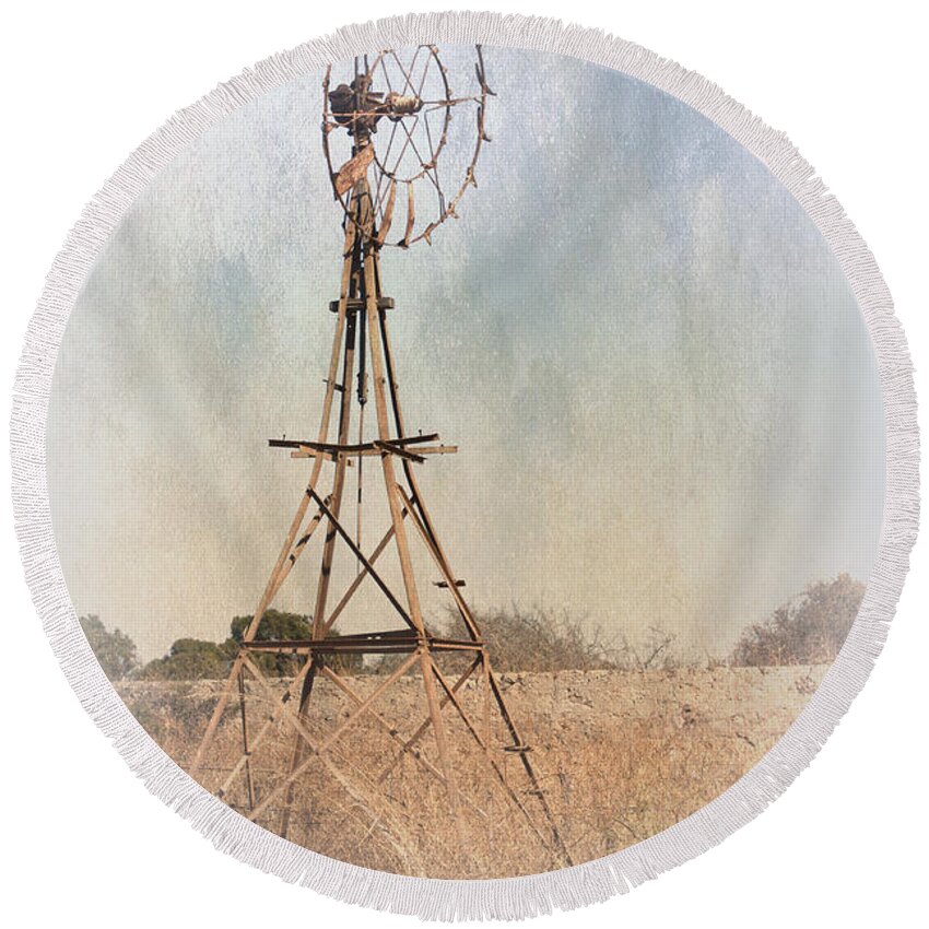 Windmill Round Beach Towel featuring the photograph The Old Windmill by Elaine Teague