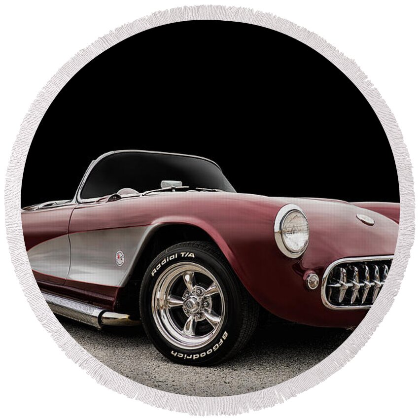 Corvette Round Beach Towel featuring the digital art The Other '57 by Douglas Pittman