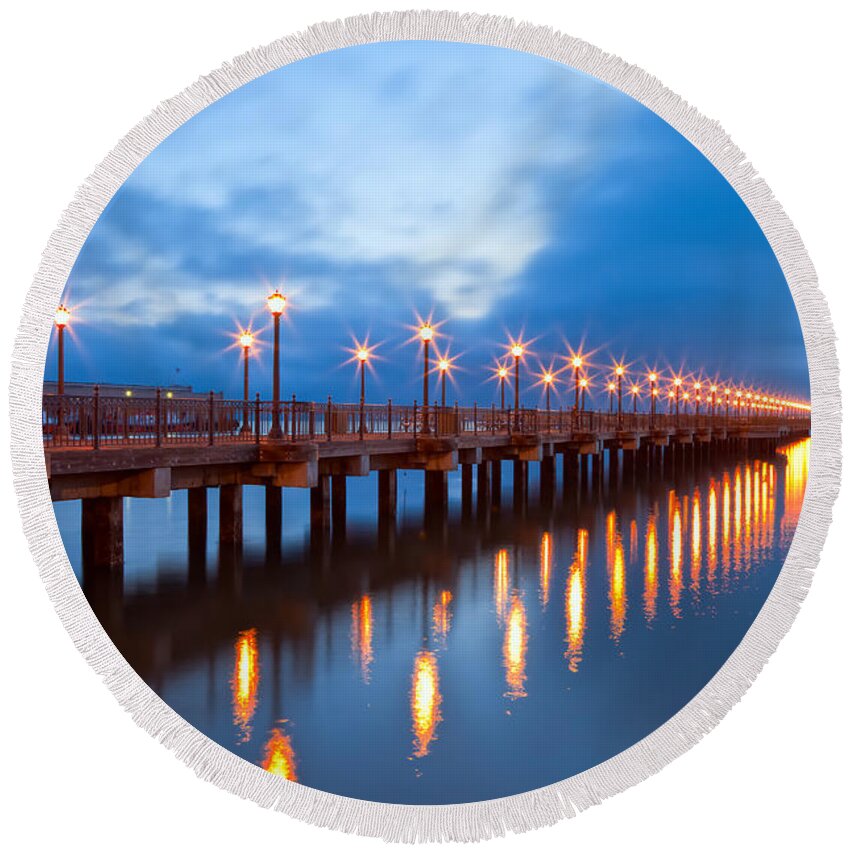 San Francisco Round Beach Towel featuring the photograph The Pier by Jonathan Nguyen