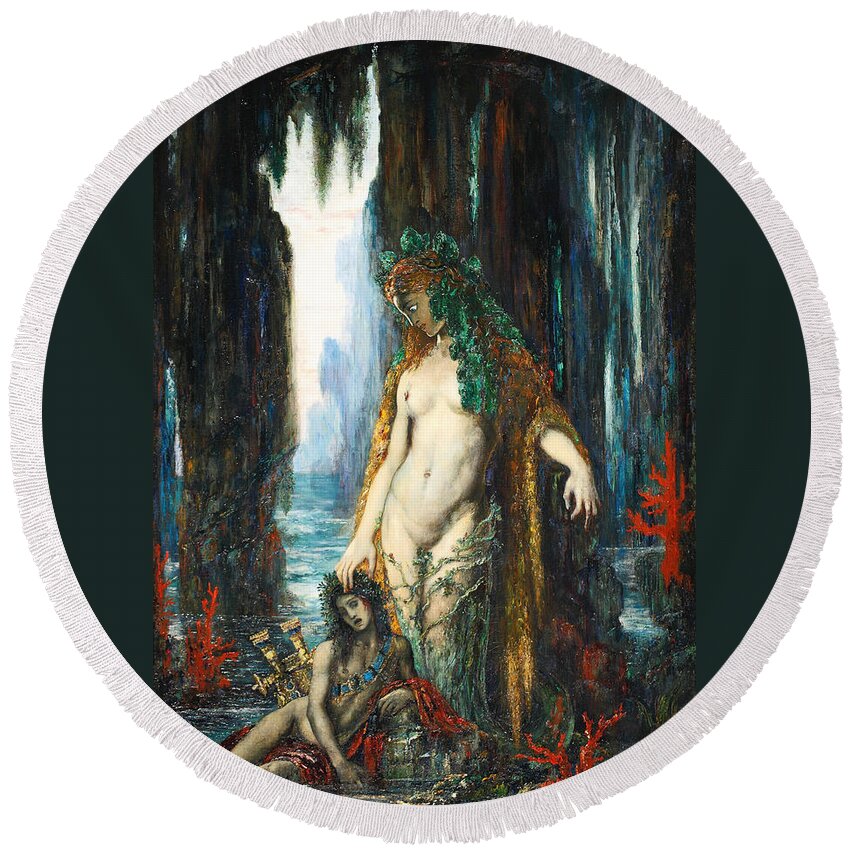 Gustave Moreau Round Beach Towel featuring the painting The Poet and the Siren by Gustave Moreau