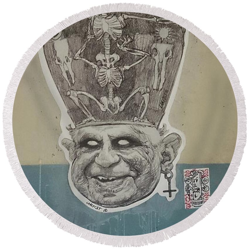 Religion Round Beach Towel featuring the photograph The Pope by Moshe Harboun