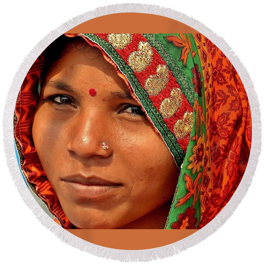 Woman Round Beach Towel featuring the photograph The Pride of Indian Womenhood by Kim Bemis