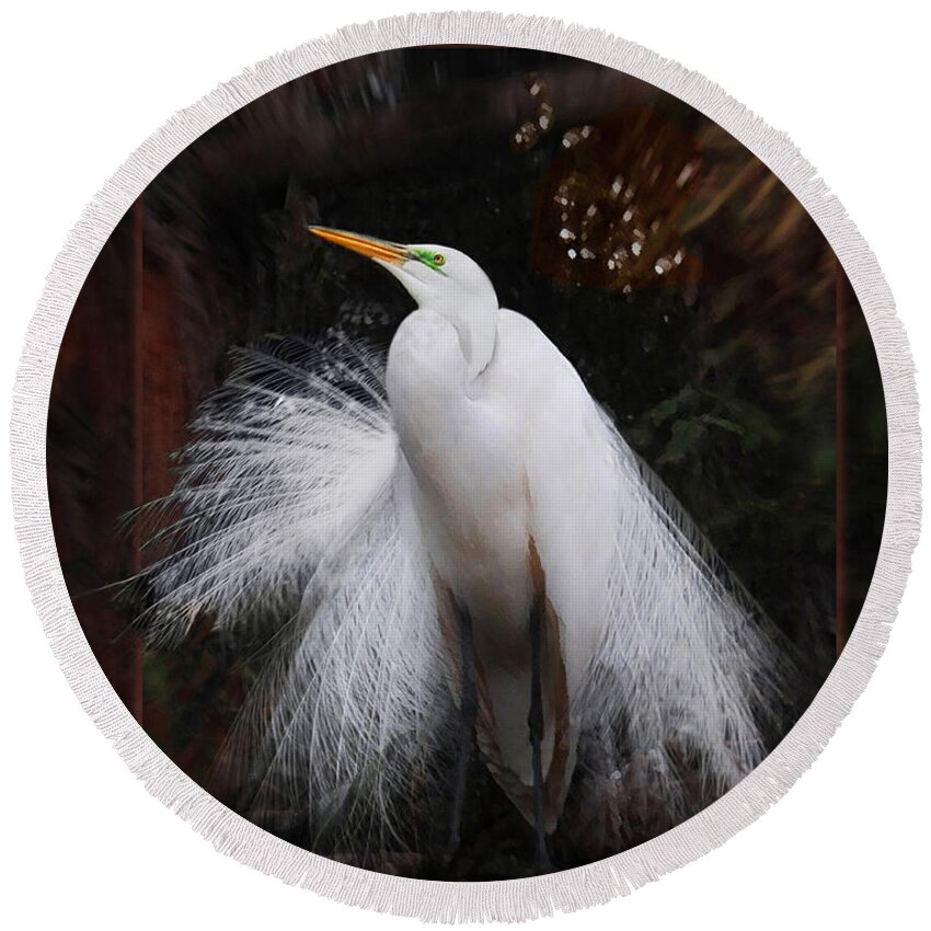 Egret Round Beach Towel featuring the photograph The Prince by Melinda Hughes-Berland