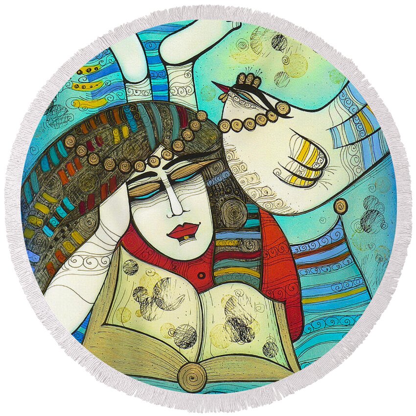 Albena Round Beach Towel featuring the painting The Reader by Albena Vatcheva