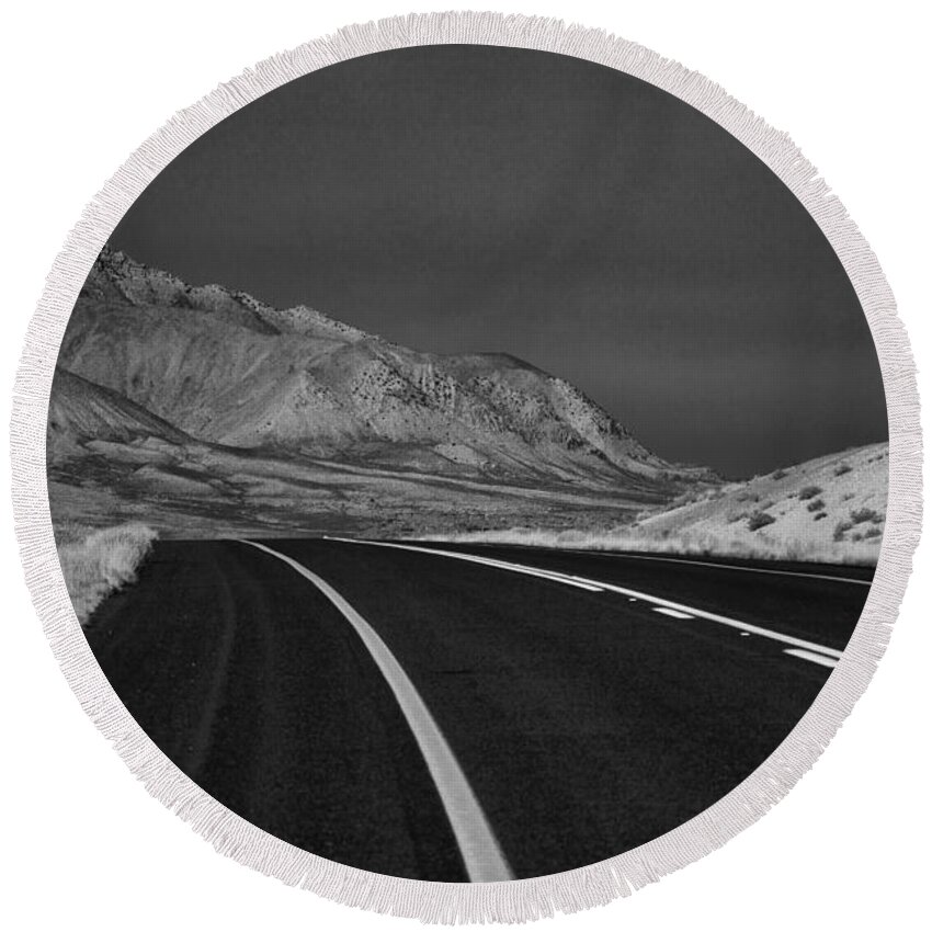 Road Ahead Round Beach Towel featuring the photograph The Road Ahead-Infrared by Douglas Barnard