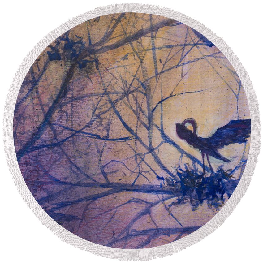 Painting Round Beach Towel featuring the painting The Rookery Revisited by Lee Beuther
