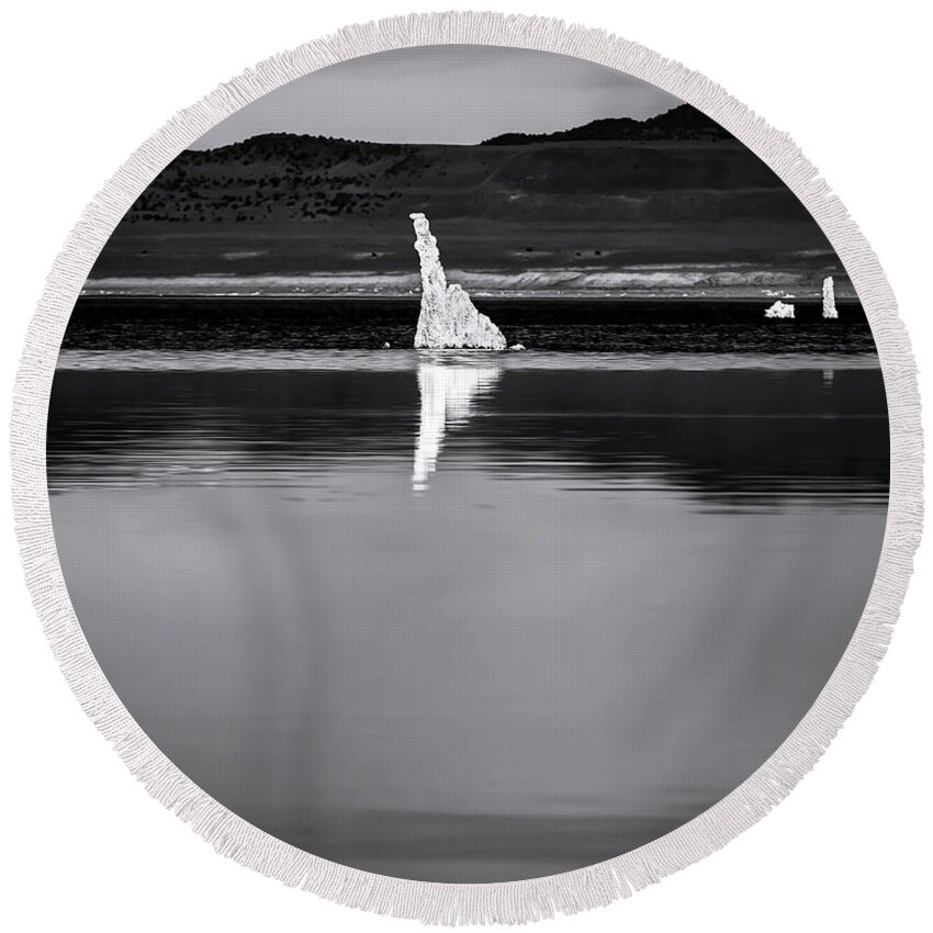 Mono Lake Round Beach Towel featuring the photograph THe Secret bw by Denise Dube