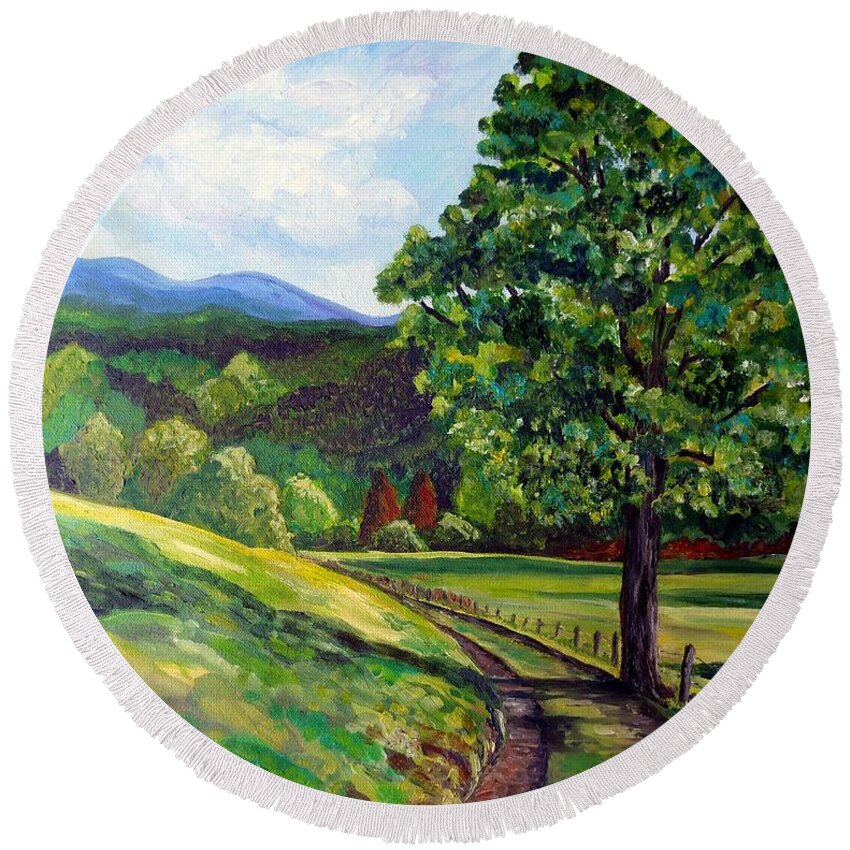 Sentinel Round Beach Towel featuring the painting The Sentinel - Summer Landscape by Julie Brugh Riffey