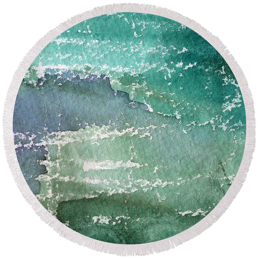 Abstract Painting Round Beach Towel featuring the painting The Shallow End by Linda Woods