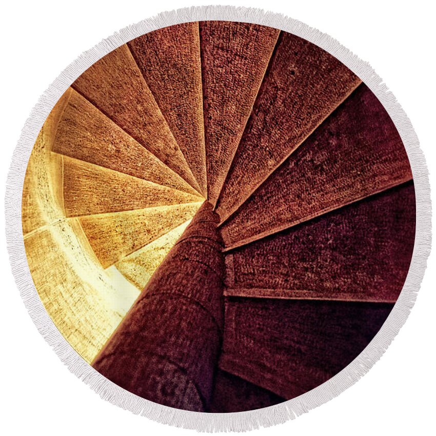 The Spiral Staircase Round Beach Towel featuring the photograph The Spiral Staircase by Mary Machare