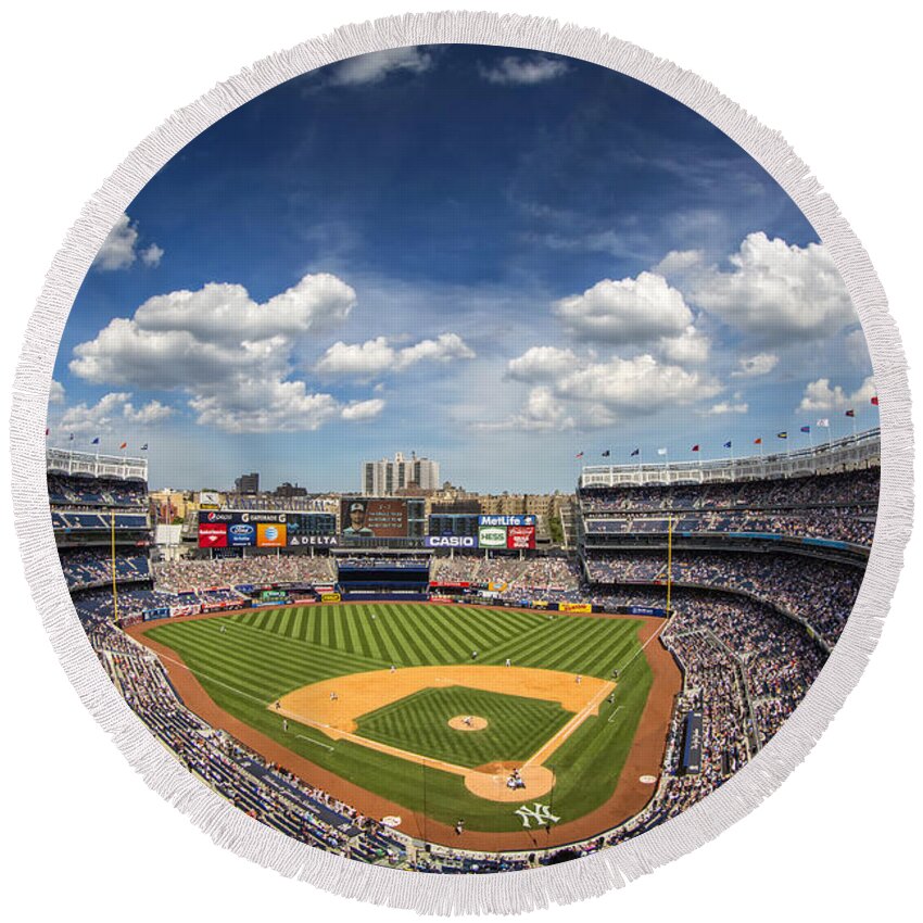 Ny Yankees Round Beach Towel featuring the photograph The Stadium by Rick Berk