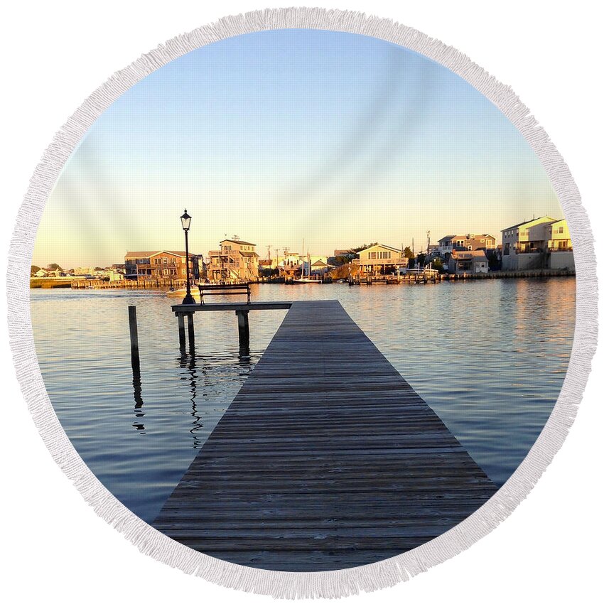 Lbi Round Beach Towel featuring the photograph The Sun Begins to Set On Long Beach Island by Christy Gendalia