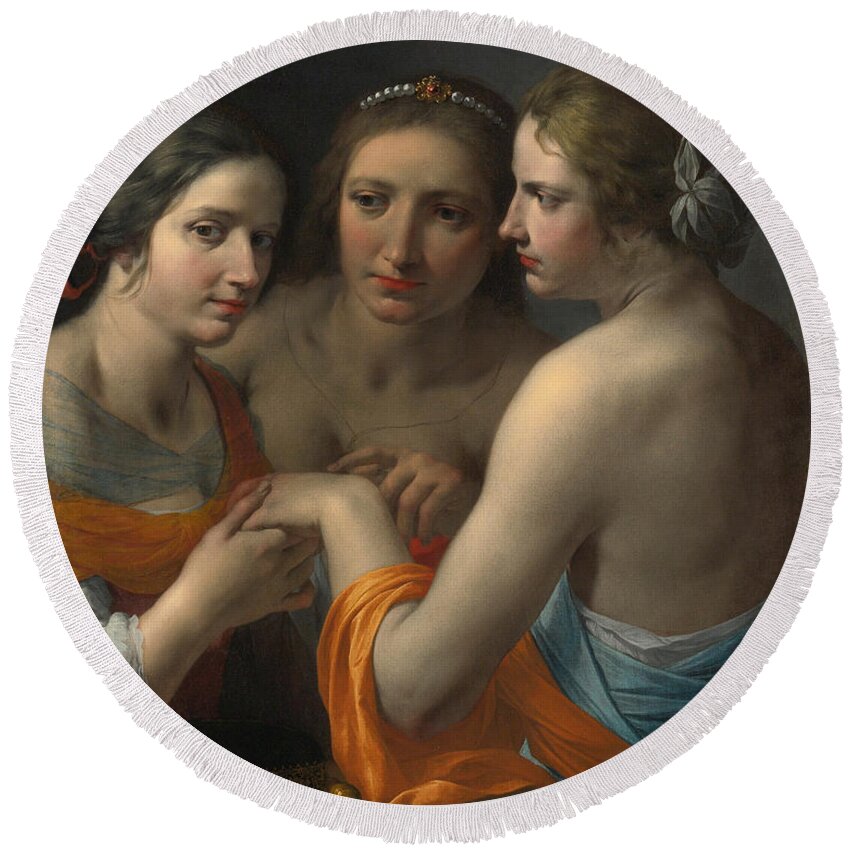 Giovanni Martinelli Round Beach Towel featuring the painting The Three Graces by Giovanni Martinelli