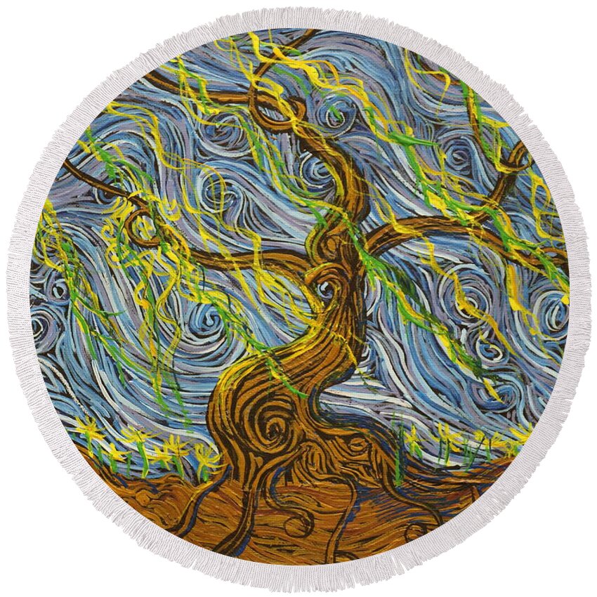 Impressionism Round Beach Towel featuring the painting The Tree Have Eyes by Stefan Duncan