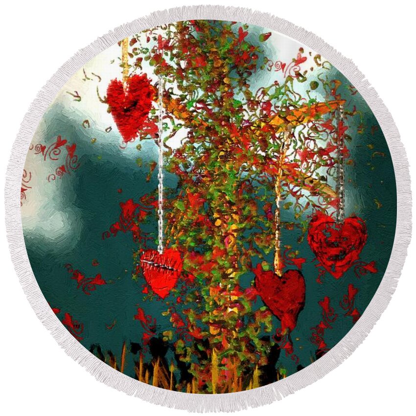 Hearts Round Beach Towel featuring the painting The Tree of Hearts by RC DeWinter