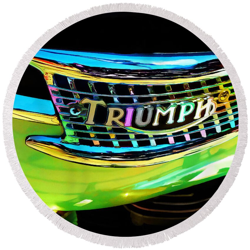 Triumph Round Beach Towel featuring the photograph The Triumph Petrol Tank by Steve Taylor