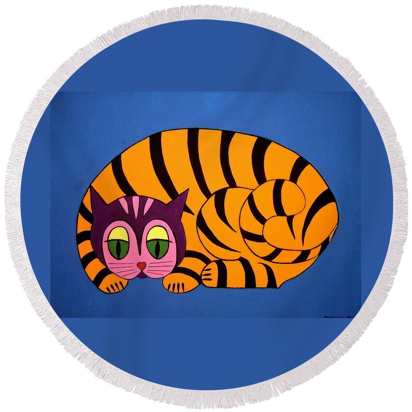 Cat Round Beach Towel featuring the painting The Unity Cat by Stephanie Moore