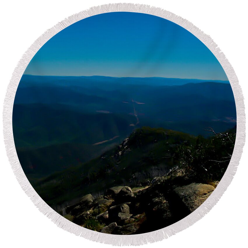 Digital Painting Round Beach Towel featuring the digital art The view from the Summit of Mount Buffalo by Blair Stuart