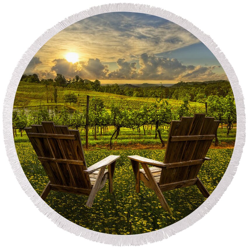 Appalachia Round Beach Towel featuring the photograph The Vineyard  by Debra and Dave Vanderlaan