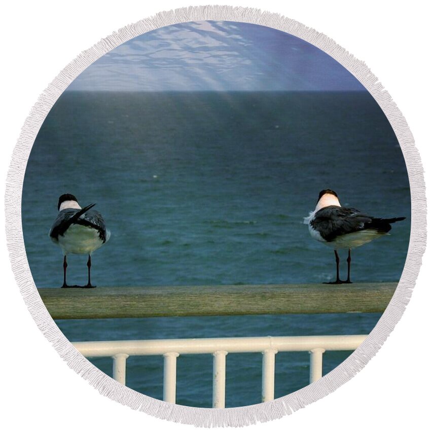 Birds Round Beach Towel featuring the photograph The Watchers by Kathy Barney