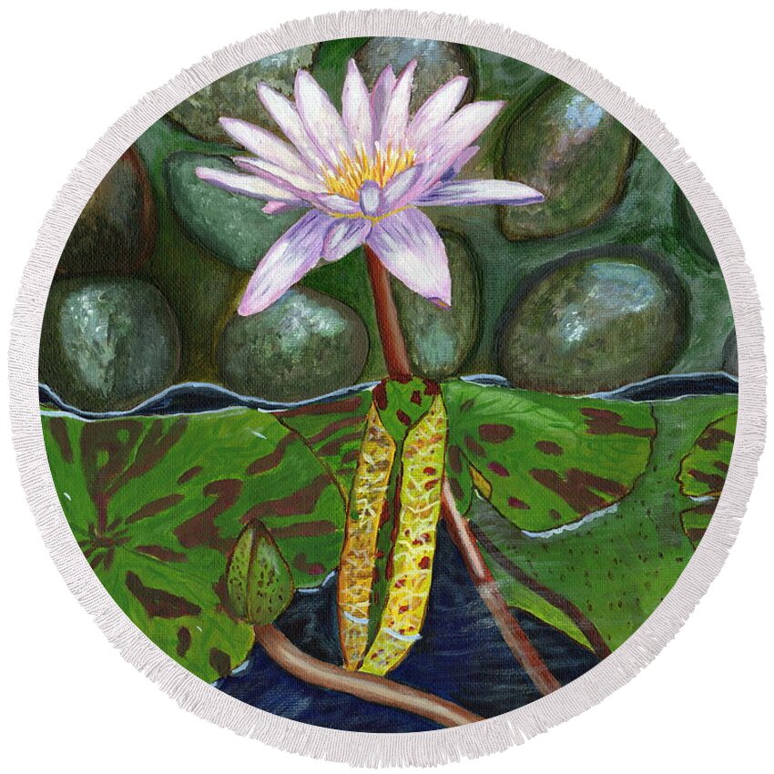 Nature Round Beach Towel featuring the painting The Waterlily by Laura Forde