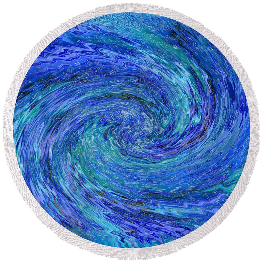 Abstract Round Beach Towel featuring the digital art The Wave by Carol Groenen