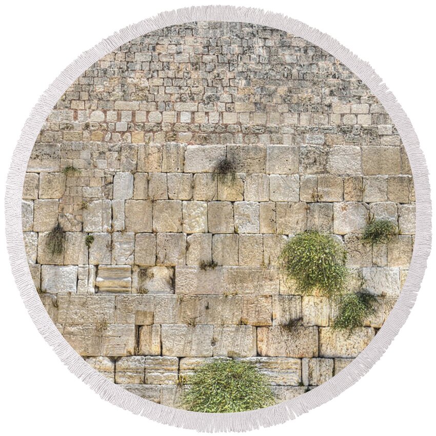 Western Wall Round Beach Towel featuring the photograph The Western Wall Jerusalem Israel by Amir Paz