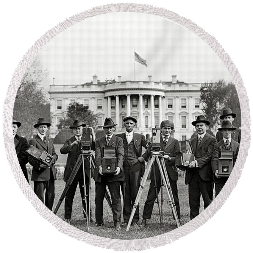 The White House Photographers Round Beach Towel featuring the photograph The White House Photographers by Jon Neidert