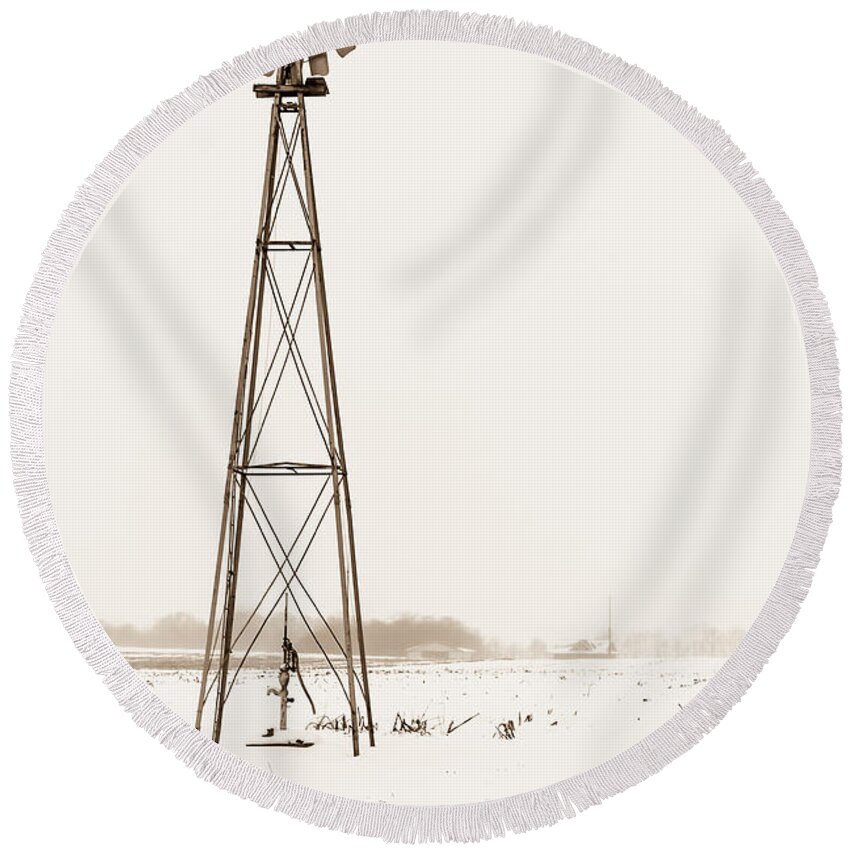 Indiana Round Beach Towel featuring the photograph The Windmill by Ron Pate