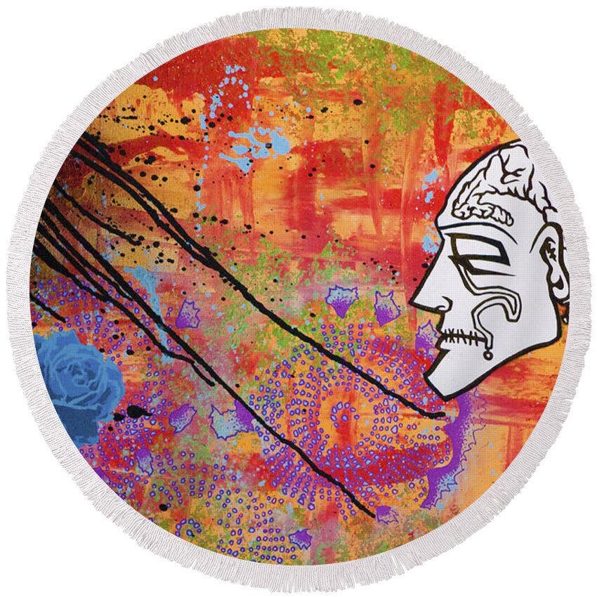 Abstract Round Beach Towel featuring the painting The Wise Man Strays Far From The Heart by Bobby Zeik