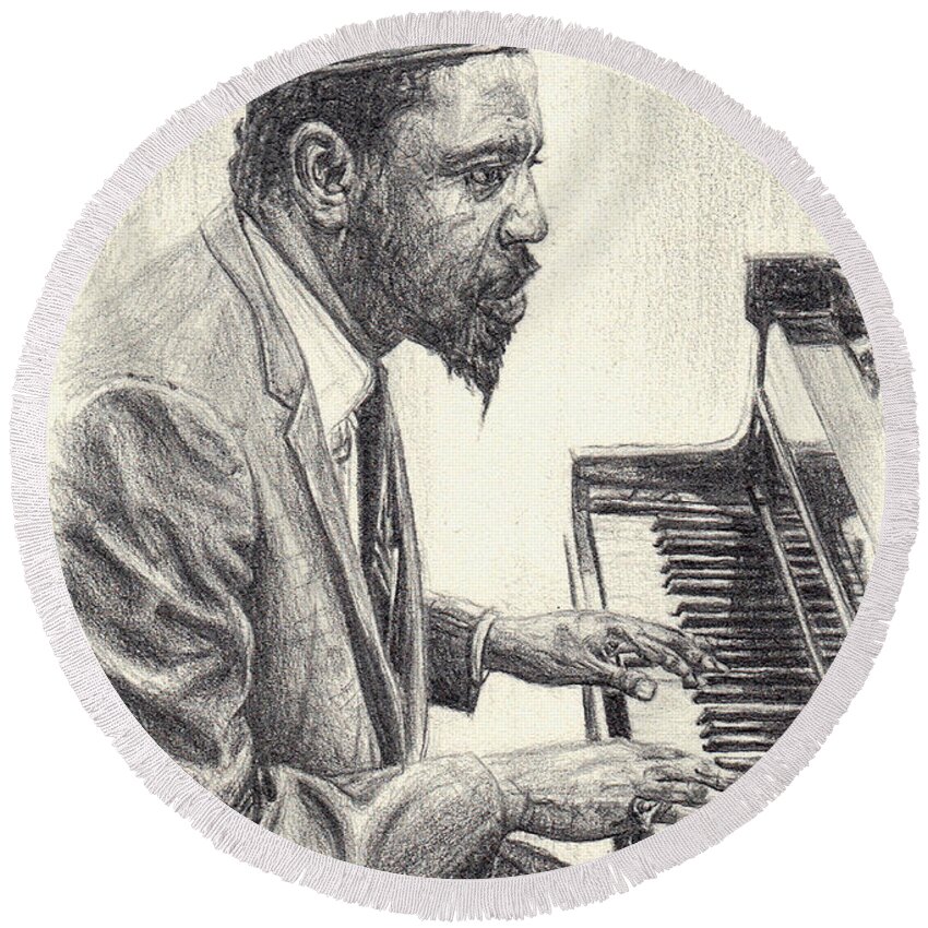 Thelonious Round Beach Towel featuring the drawing Thelonious Monk II by Michael Morgan