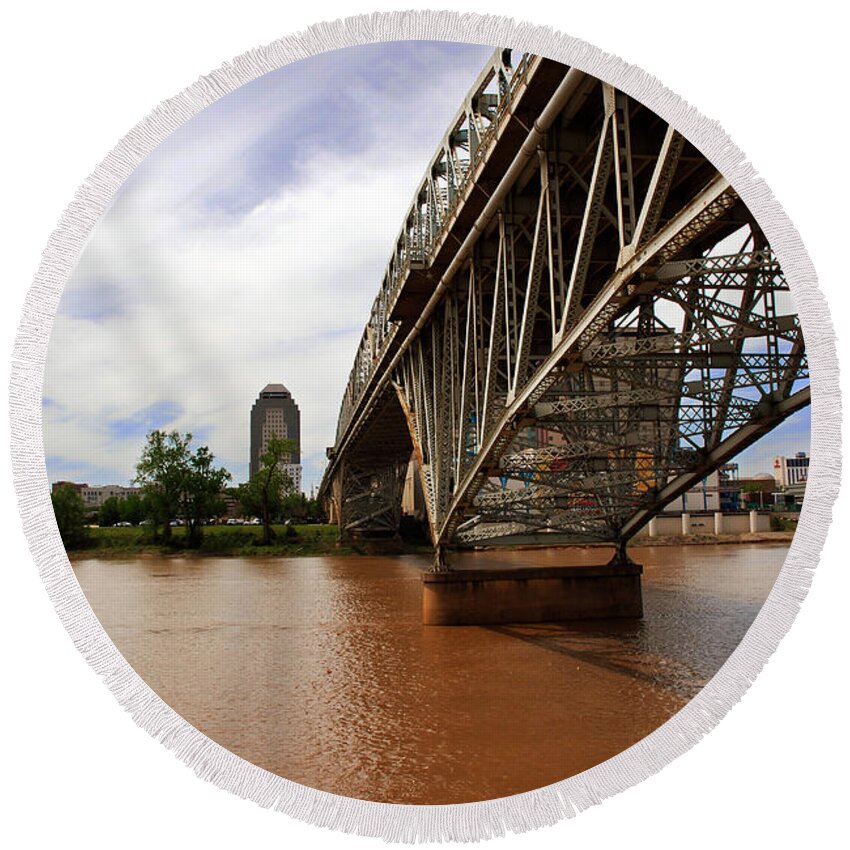 Shreveport Round Beach Towel featuring the photograph They don't call it Red River for nothing by Max Mullins
