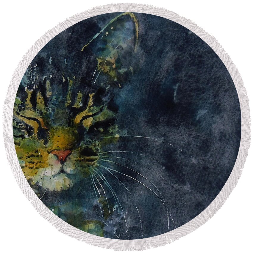 Tabby Round Beach Towel featuring the painting Thinking Of You by Paul Lovering