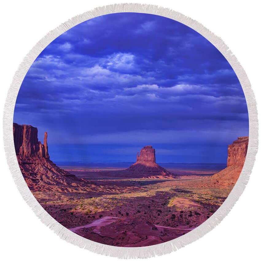 Beautiful Round Beach Towel featuring the photograph Three Buttes by Garry Gay