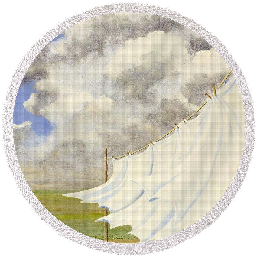 Sunny With Clouds Round Beach Towel featuring the painting Three Sheets to the Wind by Jack Malloch