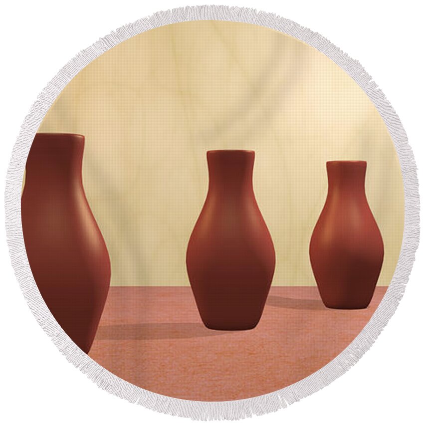 Decorative Round Beach Towel featuring the digital art Three Vases by Gabiw Art