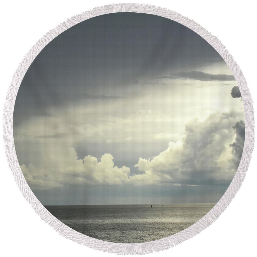 Clouds Round Beach Towel featuring the photograph Thunderstorm Over Lake Okeechobee by Mary Beth Angelo