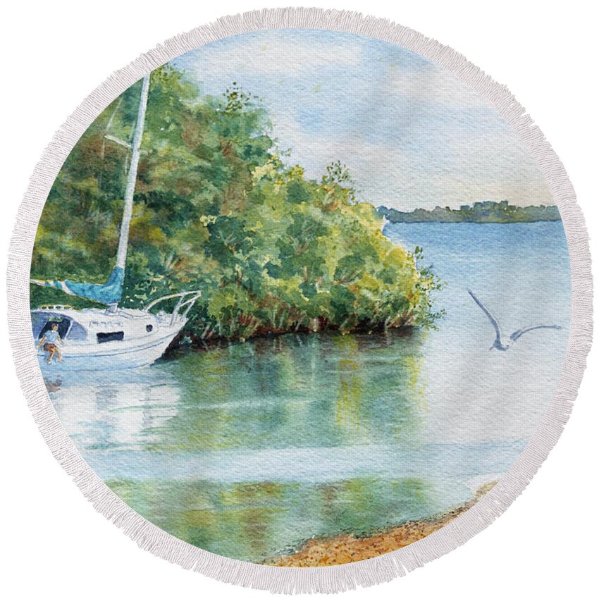 Boat Round Beach Towel featuring the painting Tide's Out by Roger Rockefeller