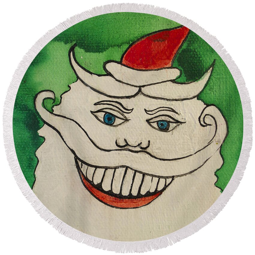 Santa Round Beach Towel featuring the painting Tillie the Mischievous Santa by Patricia Arroyo