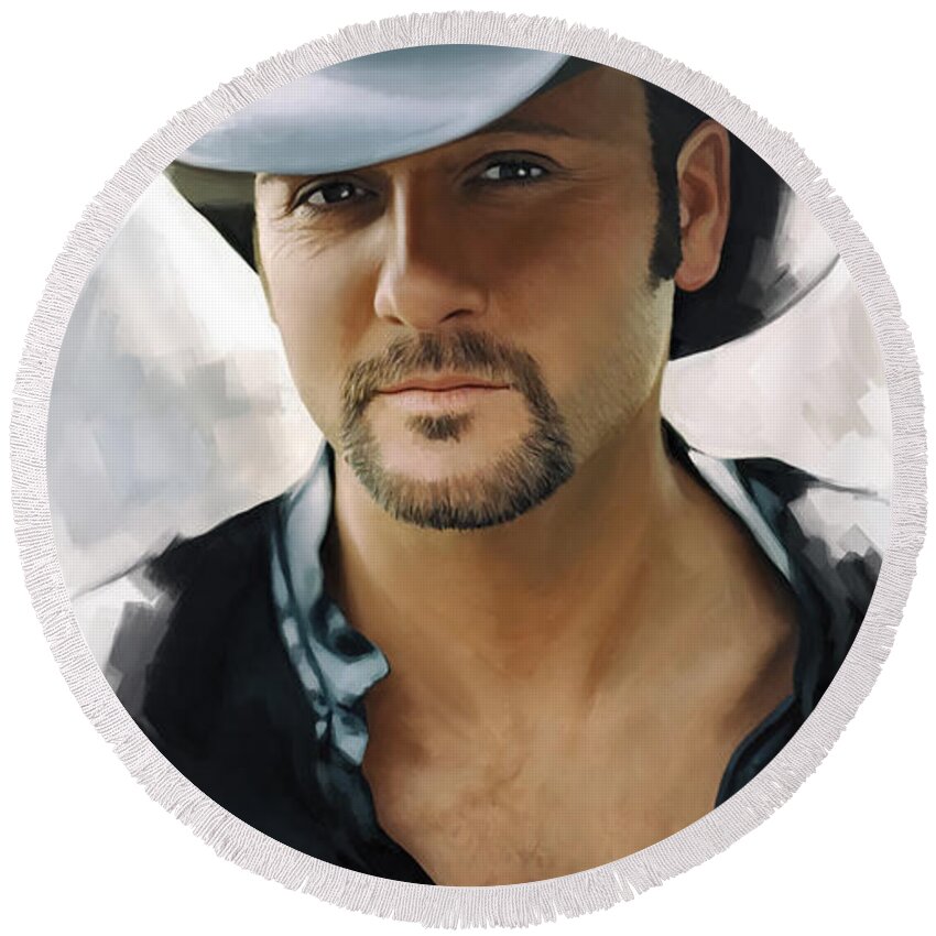 Tim Mcgraw Paintings Round Beach Towel featuring the painting Tim McGraw Artwork by Sheraz A