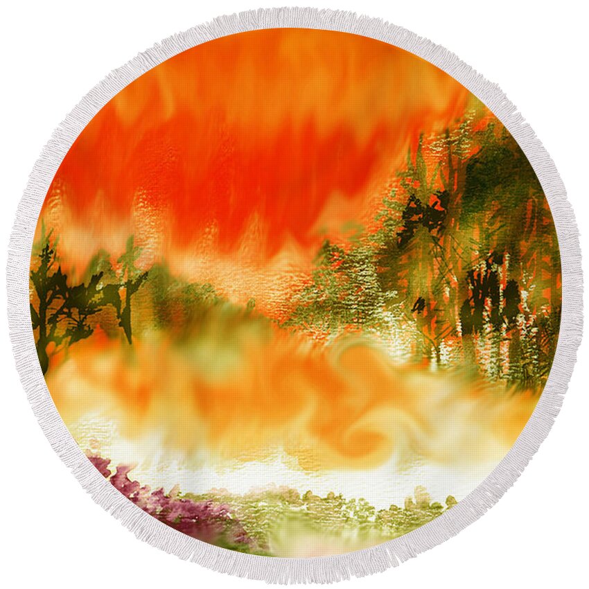 Timber Blaze Round Beach Towel featuring the mixed media Timber Blaze by Seth Weaver