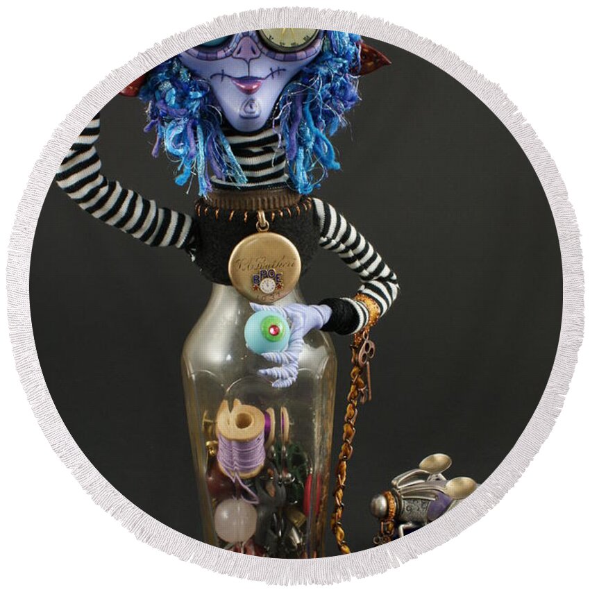 Time Collector Round Beach Towel featuring the sculpture Time Collector by Judy Henninger
