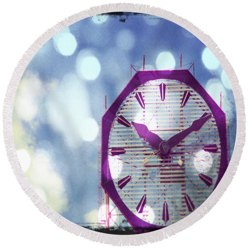 Abstract Round Beach Towel featuring the mixed media Time in Abstract by Stacie Siemsen