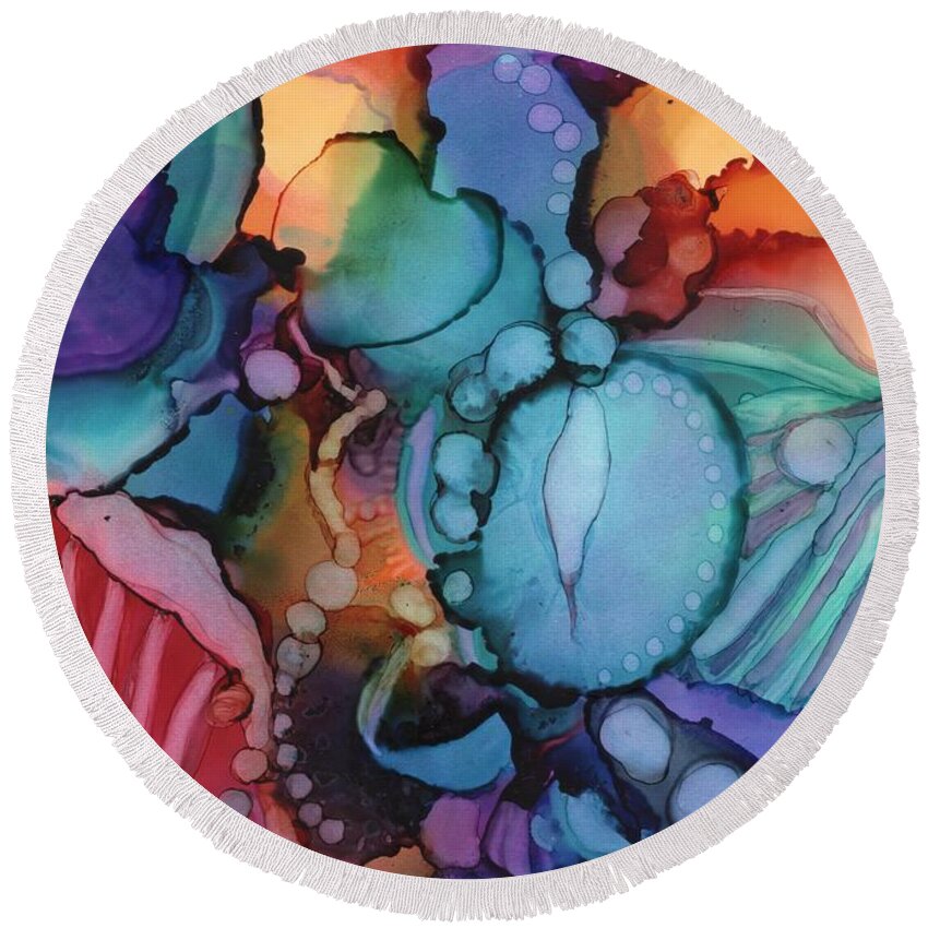 Exciting Energetic Bright Rainbow Colors Modern Round Beach Towel featuring the painting Time Travel by Joan Clear