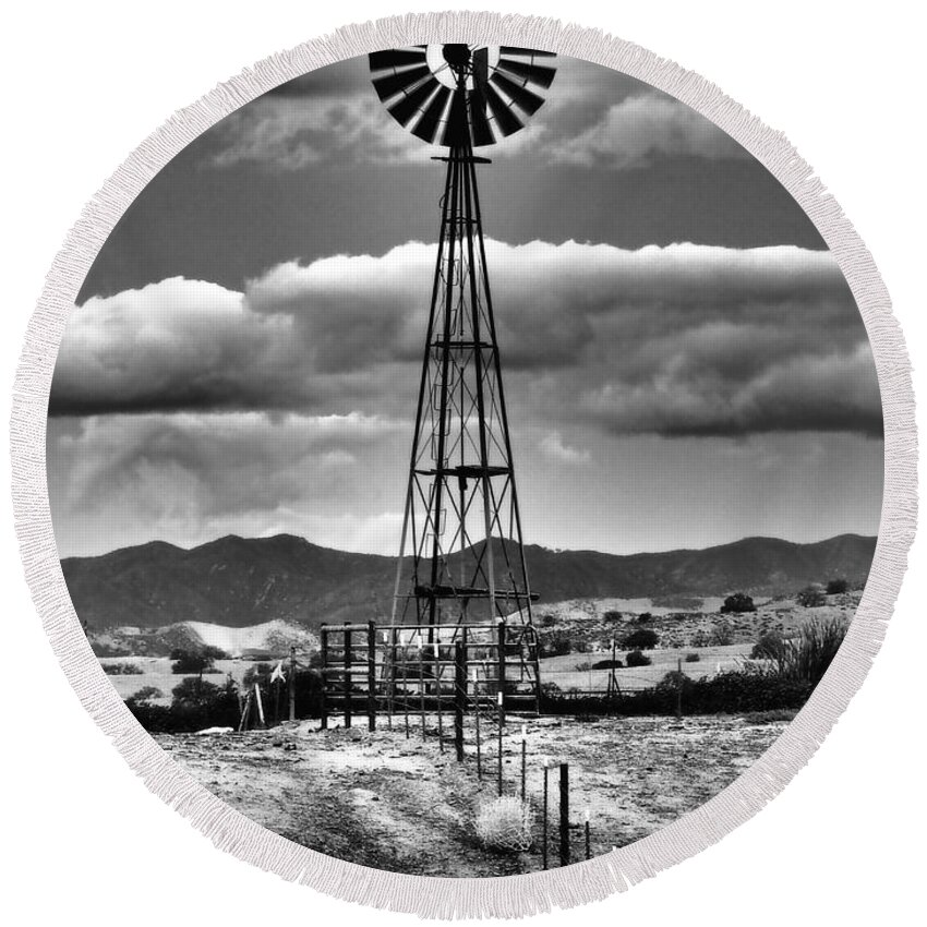 Windmill Round Beach Towel featuring the photograph Timeless by Parrish Todd