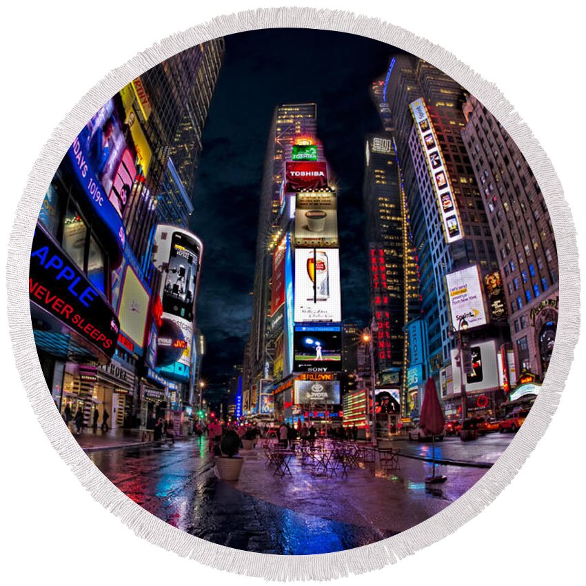 Times Square Round Beach Towel featuring the photograph Times Square New York City The City That Never Sleeps by Susan Candelario