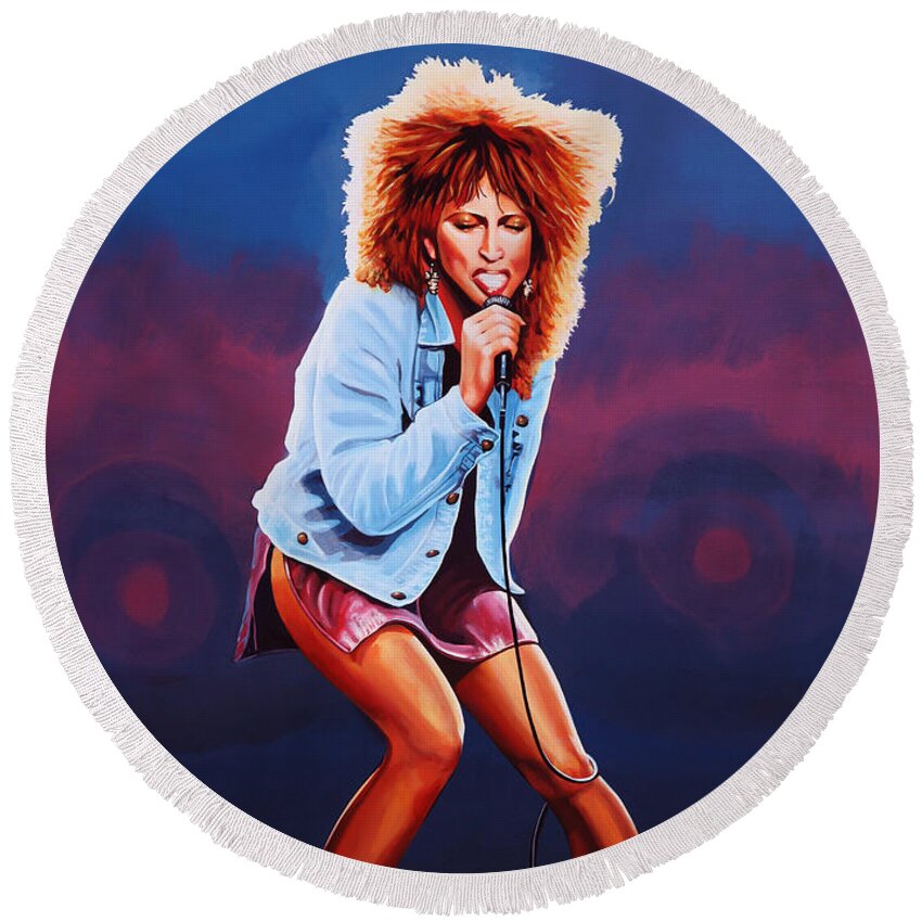 Tina Turner Round Beach Towel featuring the painting Tina Turner by Paul Meijering