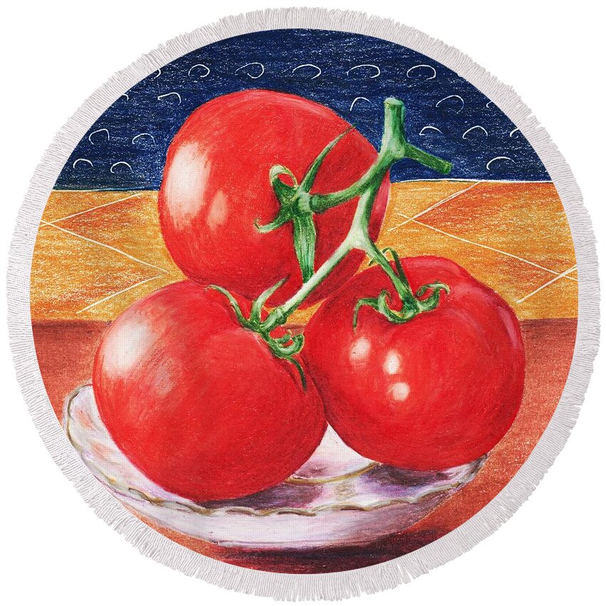 Weight Round Beach Towel featuring the painting Tomatoes by Anastasiya Malakhova