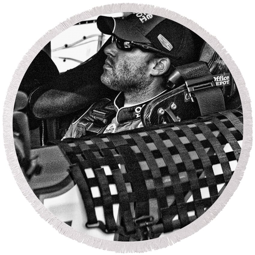 Tony Stewart Round Beach Towel featuring the photograph Tony Stewart Focuses by Kevin Cable
